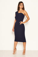 Navy One Shoulder Wrap Midi Dress – AX ...